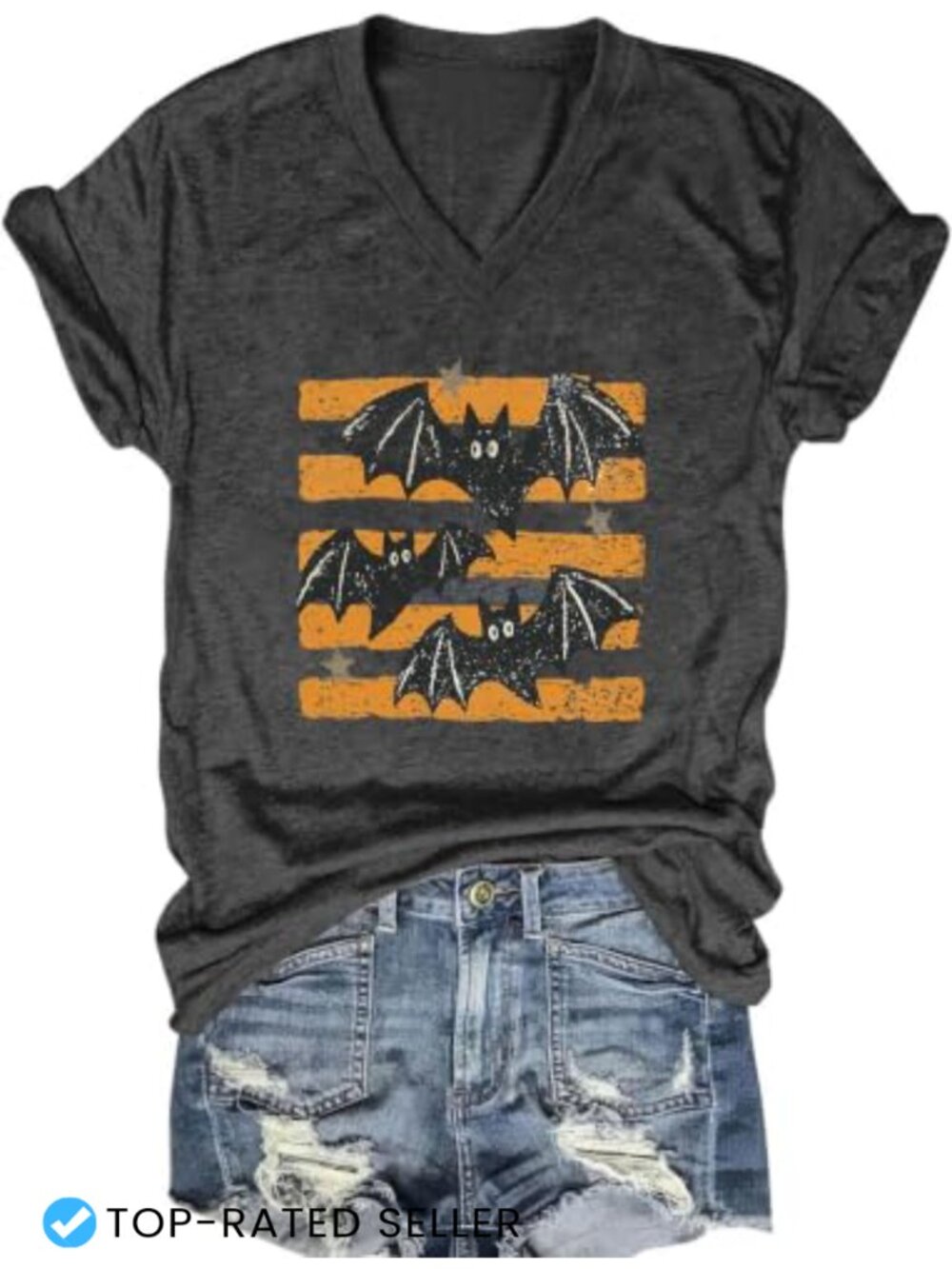 Women's Fall Halloween V-Neck Graphic Tee, Cute Pumpkin Ghost T-Shirt, Short